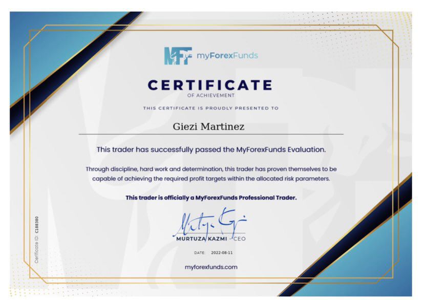Certificado My Forex Funds Giezi Martinez